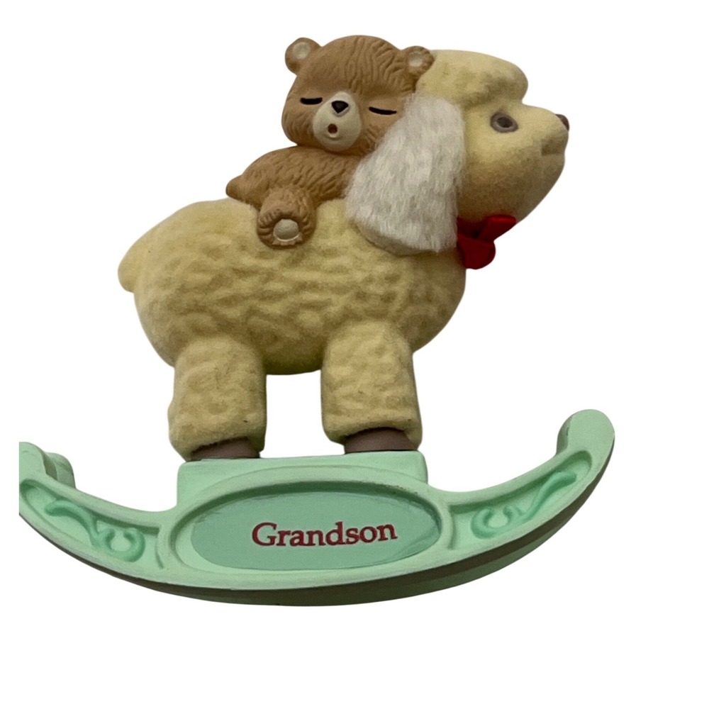 Vintage 1992 Hallmark Keepsake Grandson Oranament Christmas Rocking Lamb Bear